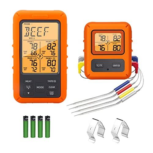 Wireless Meat Thermometer with 4 Meat Probes Remote Cooking Food Thermometer with Alarm Calibration & Timer 500FT Digital Cordless Thermometer for Kitchen Outdoor BBQ Smoker Oven Grill Fryer Beef - CookCave