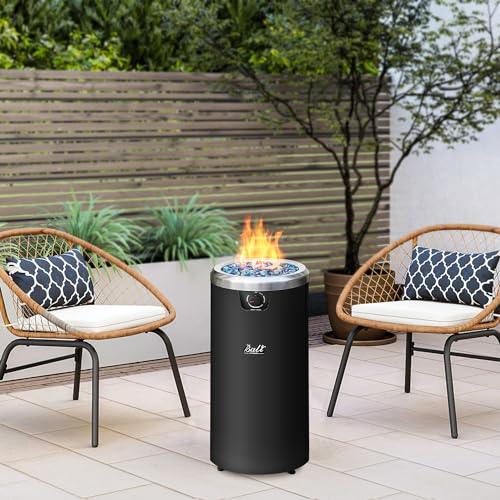 BALI OUTDOORS Round Propane Fire Pit Gas Firepit Fire Column, Blue Fire Glass, 15'' D x 32.6''H, Black - CookCave