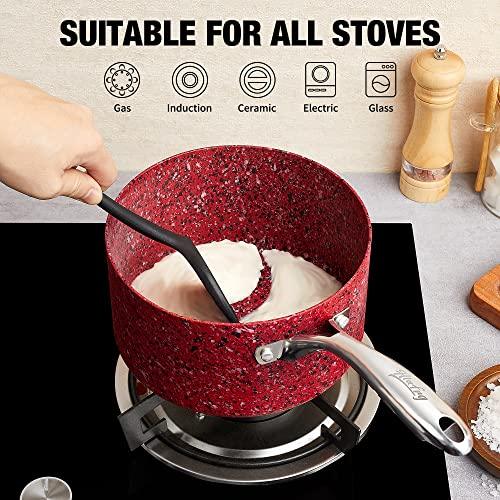 HLAFRG 1 Quart Saucepan with Lid, Ultra Nonstick Sauce Pan with Lid, Small Pot with Lid, Granite Nonstick Saucepan 1 quart, Small Sauce Pot, Red Pot 1 Qt, Aluminum Sauce Pan 1 Qt - CookCave