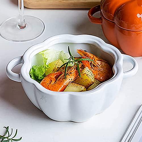 FYUEROPA Pumpkin Bowl Set with Lid and Handle, 14 Oz Ceramic Ramekins for Baking, Casserole Dish Individual Severing Pot, Stoneware, Oven Safe (White) - CookCave