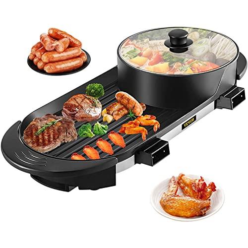 VEVOR Electric Grill Hot Pot 2 in 1, Multifunctional Grill Pan Indoor, Separate Dual Temperature Control, Large Capacity Non-Stick Pan Portable Korean BBQ, Electric Shabu Hot Pot 110V Smoke Free Stove - CookCave