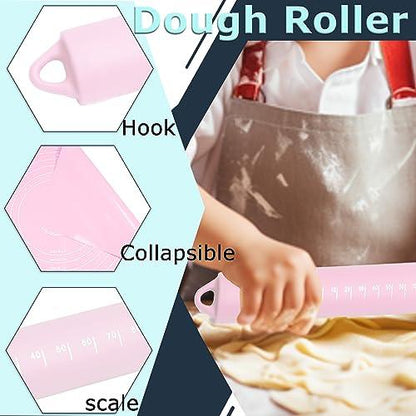 Rolling Pin Silicone Baking Pastry Mat Set,Pizza Dough Roller Baking Mat for Rolling Dough Non Slip Extra Large with Measure,Kitchen Counter Mat for Pie,Crust,Cookies,Bread,Pastries,Pasta, 15.7" x 24" - CookCave