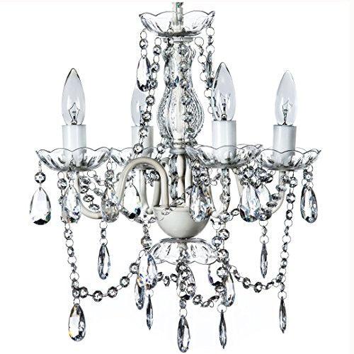 gypsy color The Original 4 Light Crystal White Hardwire Flush Mount Chandelier H17.5”xW15”, White Metal Frame with Clear Glass Stem and Clear Acrylic Crystals & Beads That Sparkle Just Like Glass - CookCave