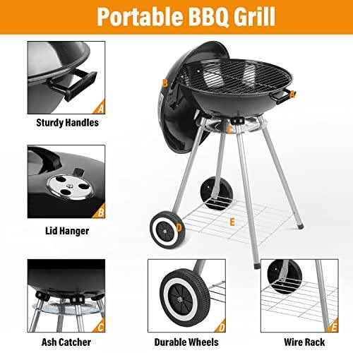 Wonlink Portable Charcoal Grill, 18.5 Inch Camping BBQ Grill with Wheels for Outdoor Cooking Picnic Barbecue - CookCave