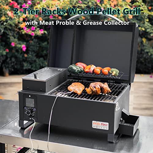 Onlyfire UPGRADED Wood Pellet Grill Smoker with Auto Temperature Control, LED Screen, Meat Probe & 2 Tiers Cooking Area, Portable Outdoor BBQ Grilling Stove for RV Camping Tailgating Cooking, Black - CookCave