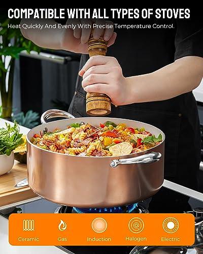 BEZIA Large Pot for Cooking 8 Quart, Induction Pot, Soup Pot, Cooking Pot with Lid, Non Stick Stock Pot for All Hobs, Copper - CookCave