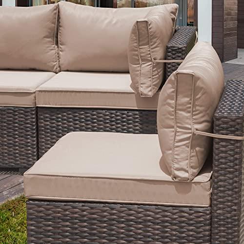 RTDTD Outdoor Patio Furniture Set, 7 Pieces Outdoor Furniture All Weather Patio Sectional Sofa PE Wicker Modular Conversation Sets with Coffee Table,6 Chairs & Seat Clips Brown - CookCave