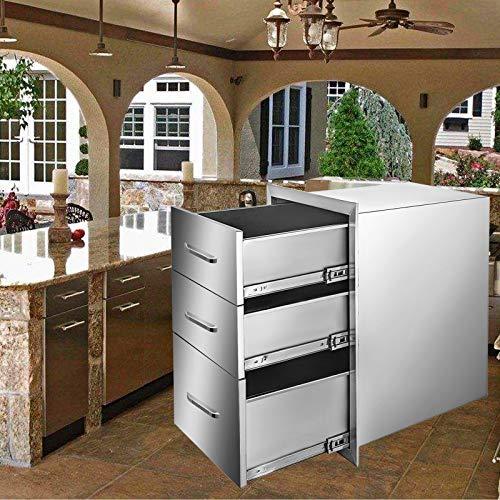 Mophorn 18x23 Inch Outdoor Kitchen Stainless Steel Triple Access BBQ Drawers with Chrome Handle, 18 x23 x 23 Inch - CookCave