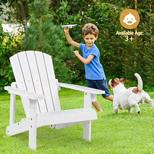 Giantex Wooden Kid's Adirondack Chair - All Weather Patio Chair with High Backrest, Arm Rest, 110 LBS Weight Capacity, Outdoor Fir Wood Porch Chair for Balcony, Backyard, Poolside, Yard (1, White) - CookCave