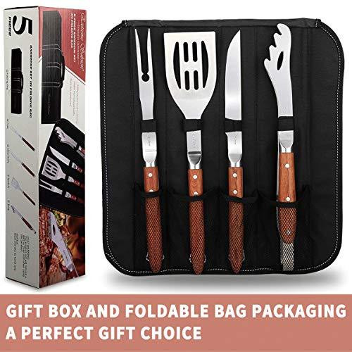 Deluxe BBQ Grill Tool Set with Rosewood Handles - Best Grilling Gift- Heavy Duty Grill Accessories Grilling Tools Set Grill Utensils- Extra Thick Stainless Steel Grill Spatula, Tongs, Fork& Meat Knife - CookCave