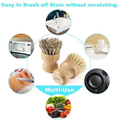 Dish Scrub Brush & Palm Pot Brush. Set of 2- Cleans Pan/Vegetable/Dishes/Wok, Made Out of Hard Palm & Soft Sisal Bristles with a Rubberwood Handle | Natural Bristle | Eco-Friendly - CookCave