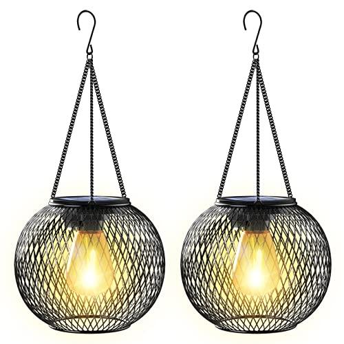 KagoLing Solar Lantern Outdoor, Upgraded Hanging Solar Lights Outdoor Garden Christmas Decorations Decorative Lighting Solar Powered Waterproof Tree Lantern for Garden Yard Patio Pathway, 2 Pack - CookCave