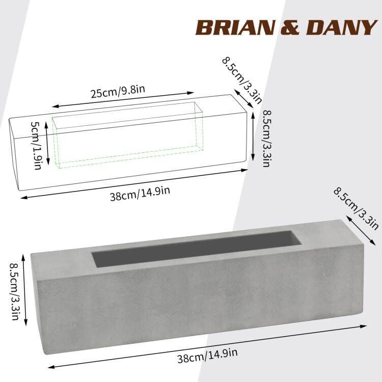 BRIAN & DANY Tabletop Fire Pit, Concrete Table Top Firepit for Indoor & Outdoor, Rectangle Ethanol Tabletop Fireplace, 14.9" x 3.3" x 3.3" - CookCave
