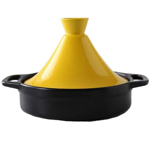 MYYINGBIN Yellow Moroccan Tagine Cooking Pot Cast Iron Enamel Stew Casserole Slow Cooker with Anti-Scalding Handles - CookCave