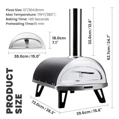 Cartman Outdoor 12" Wood Fired Portable Pizza Ovens & Pizza Cutter & Pizza Peel & Pellet Shovel - CookCave