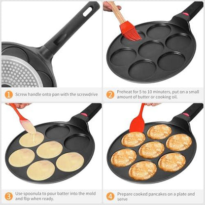 CAINFY Pancake Pan Maker Nonstick Induction Compatible, 10.5 Inch Mini Non Stick Silver Dollar Grill Blini Griddle Crepe Pan,7 Molds Cake Egg Cooker Skillet for Kids Gifts - CookCave