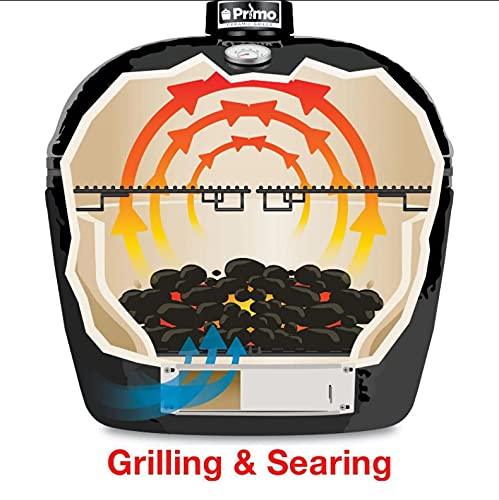 AMS Fireplace Primo Kamado Ceramic Cooker Grill Oval XL 400 With Stainless Steel Grates - charcoal outdoor grilling smocking roasting backing - PGCXLH, black, 28 Width, 21.5 Depth, 27-1/2 Hight - CookCave