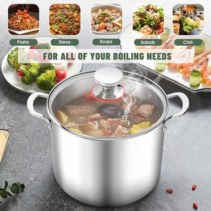 Herogo 12-Quart 18/10 Stainless Steel Stock Pot with Lid, Large Heavy Duty Soup Pot Compatible with Electric, Gas, Induction and Gas Cooktops, Dishwasher Safe - CookCave