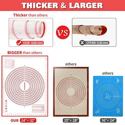 Extra Large Silicone Pastry Mat Extra Thick Non Stick Baking Mat with Measurement Fondant Mat, Counter Mat, Dough Rolling Mat, Oven Liner, Pie Crust Mat (20''(W) * 28''(L), Red) - CookCave
