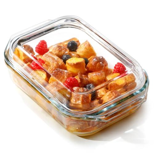 NUTRIUPS 1.35L Rectangular Glass Casserole Dish With Glass Lid, Tempered Glass, Glass Casserole Dish for Oven，Small Casserole Dish with Lid - CookCave