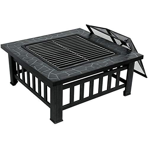 ZENY 32in Outdoor Fire Pits Outside Wood Burning Firepit Square Metal Fireplace Table Fire Bowl with Grill,Screen and Poker for Camping Bonfire Backyard BBQ - CookCave