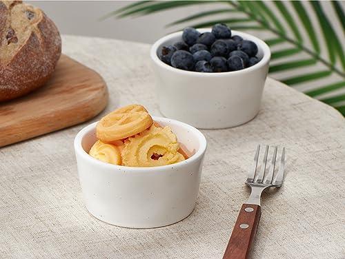 ONEMORE 6oz Creme Brulee Ramekins Set of 6 - Oven Safe Ceramic Small Custard Cups for Single Serving - Speckled, Matte Glaze, Microwave & Dishwasher Safe, Farmhouse - Creamy White - CookCave