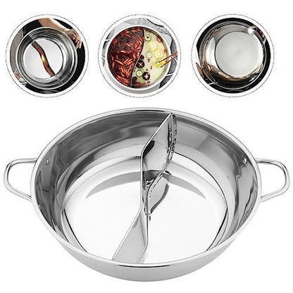 Ciieeo Hot Pot with Divider Stainless Steel Shabu Shabu Pot Chinese Induction Hot Plate Cookware Ramen Cooker Two-flavor Soup Pot Kitchen Dual Sided Stock Pot Silver 28cm - CookCave