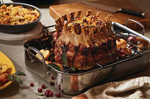 Anolon Triply Clad Stainless Steel Roaster / Roasting Pan with Rack - 17 Inch x 12.5 Inch, Silver - CookCave