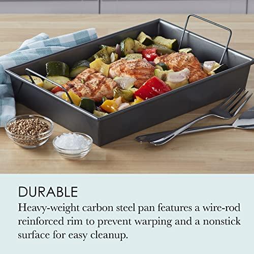 Chicago Metallic Pro Non-Stick Roast and Broil Baking Pan with Rack, 13-Inch-by-9-Inch, Dark Gray - CookCave