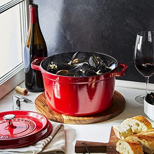 Staub Cast Iron Dutch Oven 5-qt Tall Cocotte, Made in France, Serves 5-6, Cherry - CookCave