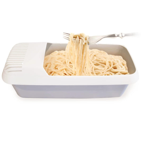 Kitchen Discovery Microwave Pasta Cooker- No Boil, No Mess, No Stick Pasta Cooker With Strainer Ready In As Little As 10 Minutes for up to 4 Servings - CookCave