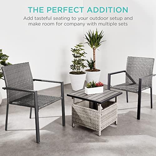 Best Choice Products Set of 2 Stackable Outdoor Wicker Dining Chairs All-Weather Firepit Armchair w/Armrests, Steel Frame for Patio, Deck, Garden, Yard - Gray - CookCave