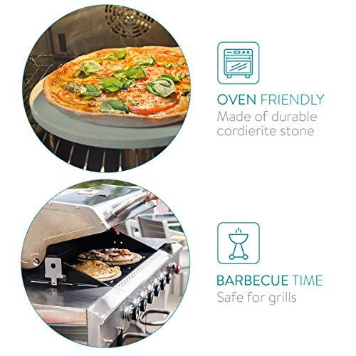 Navaris XL Pizza Stone for Baking - Cordierite Pizza Stone Plate for BBQ Grill Oven - Cook Serve Pizza, Bread - Incl. Recipe Book - Round, 12" x 0.6" - CookCave