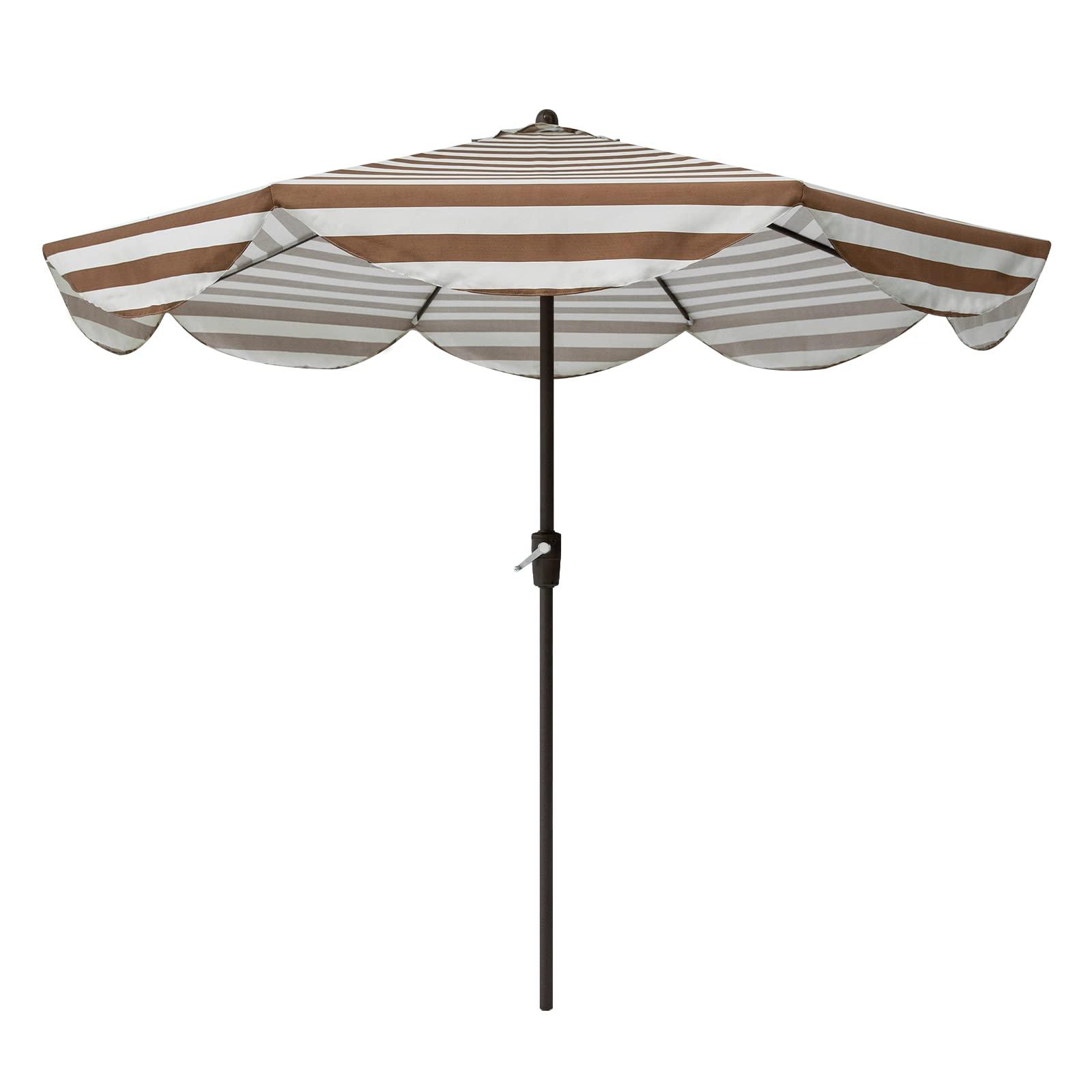 Tempera 9ft Auto Tilt Scalloped Patio Umbrellas Outdoor Table Umbrellas with Fade Resistant Canopy, 8 Sturdy Rids, Luxurious Vintage Umbrellas for Lawn, Pool, Deck, Balcony - CookCave