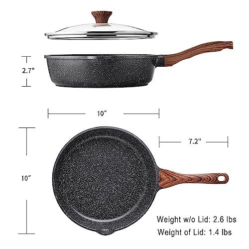 SENSARTE Nonstick Deep Frying Pan Skillet, 10/11/12-inch Saute Pan with Lid, Stay-cool Handle, Chef Pan Healthy Stone Cookware Cooking Pan, Induction Compatible, PFOA Free (10-Inch) - CookCave