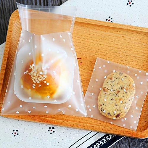 200 Pack DIY Self Adhesive Plastic Transparent Candy Cookie Gift Bag, 4" x 4" Reclosable White Polka Dot Self Sealing Packaging Bags, Chocolate Small Treat Party Birthday Wedding Halloween Christmas - CookCave