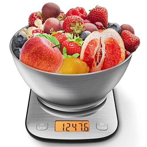 GRAM PRES Food Kitchen Scale Digital Weight Grams and Oz with IPX6 Waterproof，Professional Stainless Steel Digital Kitchen Food Scale 11lb/0.01oz with Bowl for Weight Loss Dieting Baking Cooking - CookCave