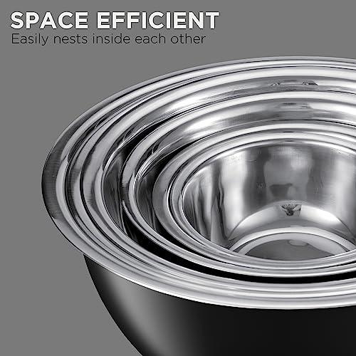 COOK WITH COLOR Stainless Steel Mixing Bowls - 6 Piece Stainless Steel Nesting Bowls Set includes 6 Prep Bowl and Mixing Bowls (Black) - CookCave