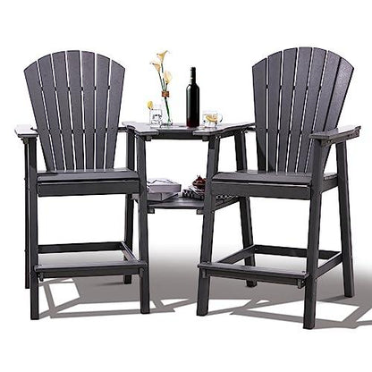 FOOWIN Tall Adirondack Chairs Set of 2，Recycled Poly Balcony Chair with Double Connecting Tray Patio Stools Weather Resistant for Outdoor Deck Lawn Pool Backyard (Double Connecting Tray, Grey) - CookCave