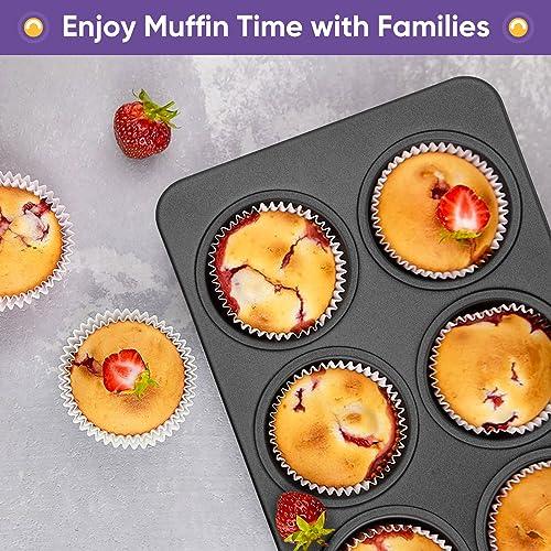 E-far Muffin Pan Set of 2, Non-stick Muffin Pan Tin for Baking, 6-Cup Metal Cupcake Pan Tray for Oven, Easy Release & Clean, Regular Size - 11.44 x 7.12 x 1.25 Inch - CookCave