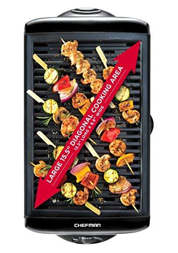 Chefman Electric Smokeless Indoor Grill w/Non-Stick Cooking Surface & Adjustable Temperature Knob from Warm to Sear for Customized BBQing, Dishwasher Safe Removable Water Tray, Black - CookCave