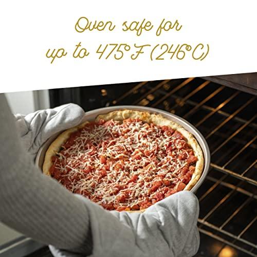 Ultra Cuisine 2 Piece Stone Deep Dish Pizza Pan Tortilla Pan - Detroit Style Pizza Pans - Carbon Steel Pizza Baking Pan - Cast Iron Pizza Pans Replacement - 12.7” x 1.5” Round Pizza Pans - CookCave