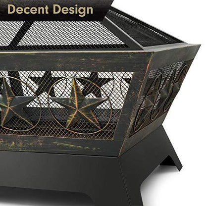 AMAGABELI GARDEN & HOME Fire Pit Outdoor Wood Burning 24in with Fireplace Poker Spark Screen Retardant Mesh Lid Rustproof Bronze - CookCave