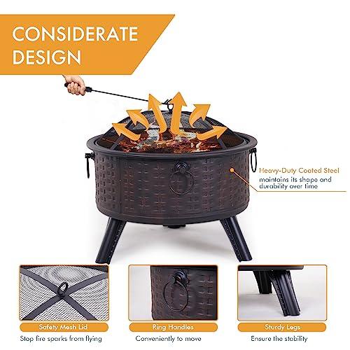 Fire Pit, Portable Firepits for Outside Patio, Outdoor Wood Burning Fire Pits 26" Small Round Steel Fireplace Clearance for Backyard Garden Bonfire Camping… - CookCave