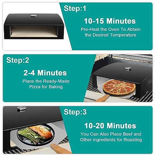 Open Faced Pizza Oven Kit for Grill, Portable Grill Top Pizza Oven with Pizza Stone, Pizza Peel and Temperature Gauge for Charcoal, Gas Grill, Black - CookCave