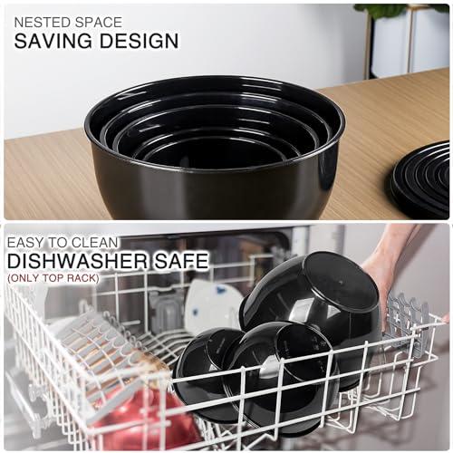 Greentainer 5-Piece Plastic Mixing Bowl Set with Lids for Kitchen, Nesting Storage Bowls for Baking, Prepping,Cooking and Serving Food, Dishwasher, Microwave Safe,Great for Mixing & Serving (Black) - CookCave