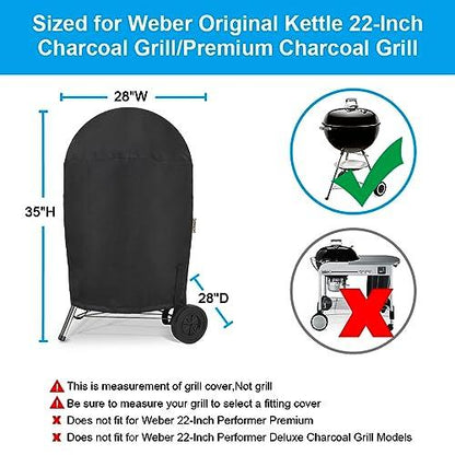 KINGLY Charcoal Kettle Grill Cover for Weber Kettle 22 Inch Charcoal Grill Rip-Proof Upgraded Material Kettle BBQ Gas Grill Cover with Hook&Loop and Drawstring Waterproof UV & Fade Resistant - CookCave