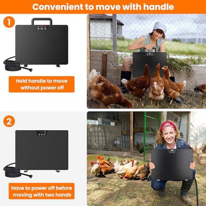 Keten Chicken Coop Heater, 100/200 Watts Radiant Heat Energy Efficient Design, 3 Ways to Use, Safer Than Brooder Lamps Heater with Digital Display and 5 Timing Setting(with Handle) - CookCave