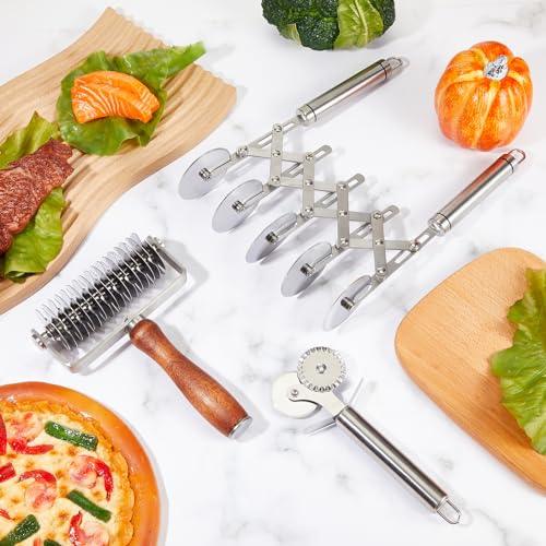 Gisafai 3 Pcs Pastry Cutter Set 5 Wheel Adjustable Pizza Slicer Stainless Pastry Lattice Roller Slicer Dual Ravioli Cutter Dough Pastry Cutter for Christmas Kitchen Pizza Noodle Cutter Pasta Maker - CookCave