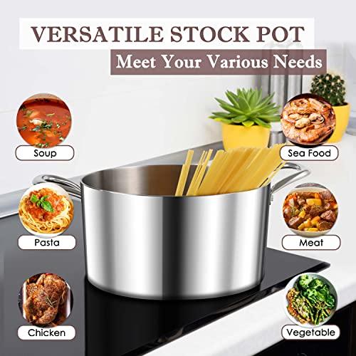 Herogo 6 Quart Stock Pot, 18/10 Stainless Steel Pasta Pot with Lid, 6 QT Cooking Pot with Handles, Tri-Ply Stockpot for Induction Gas Electric Stove, Dishwasher Safe - CookCave